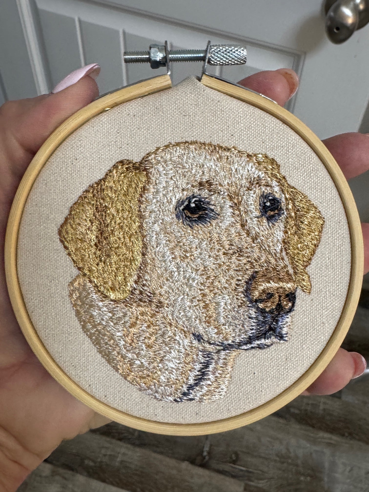 Yellow Labrador Retriever — Machine Embroidered Framed Art | Tabletop Decor
