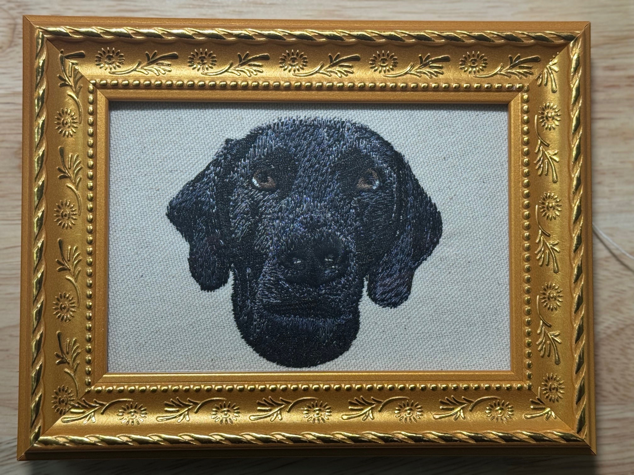Labrador Pointer Machine Embroidered Framed Art | Tabletop Decor