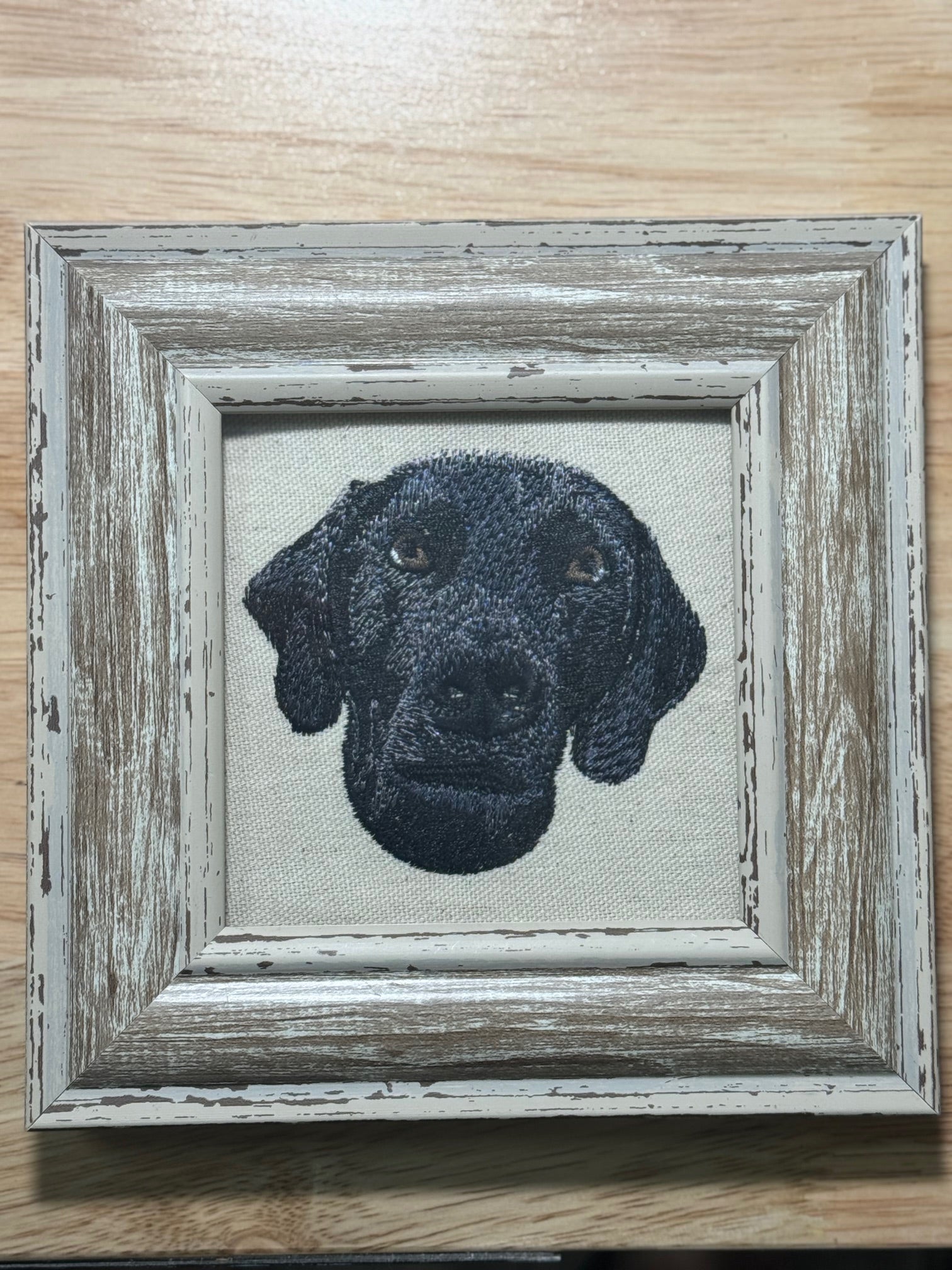 Labrador Pointer Machine Embroidered Framed Art | Tabletop Decor