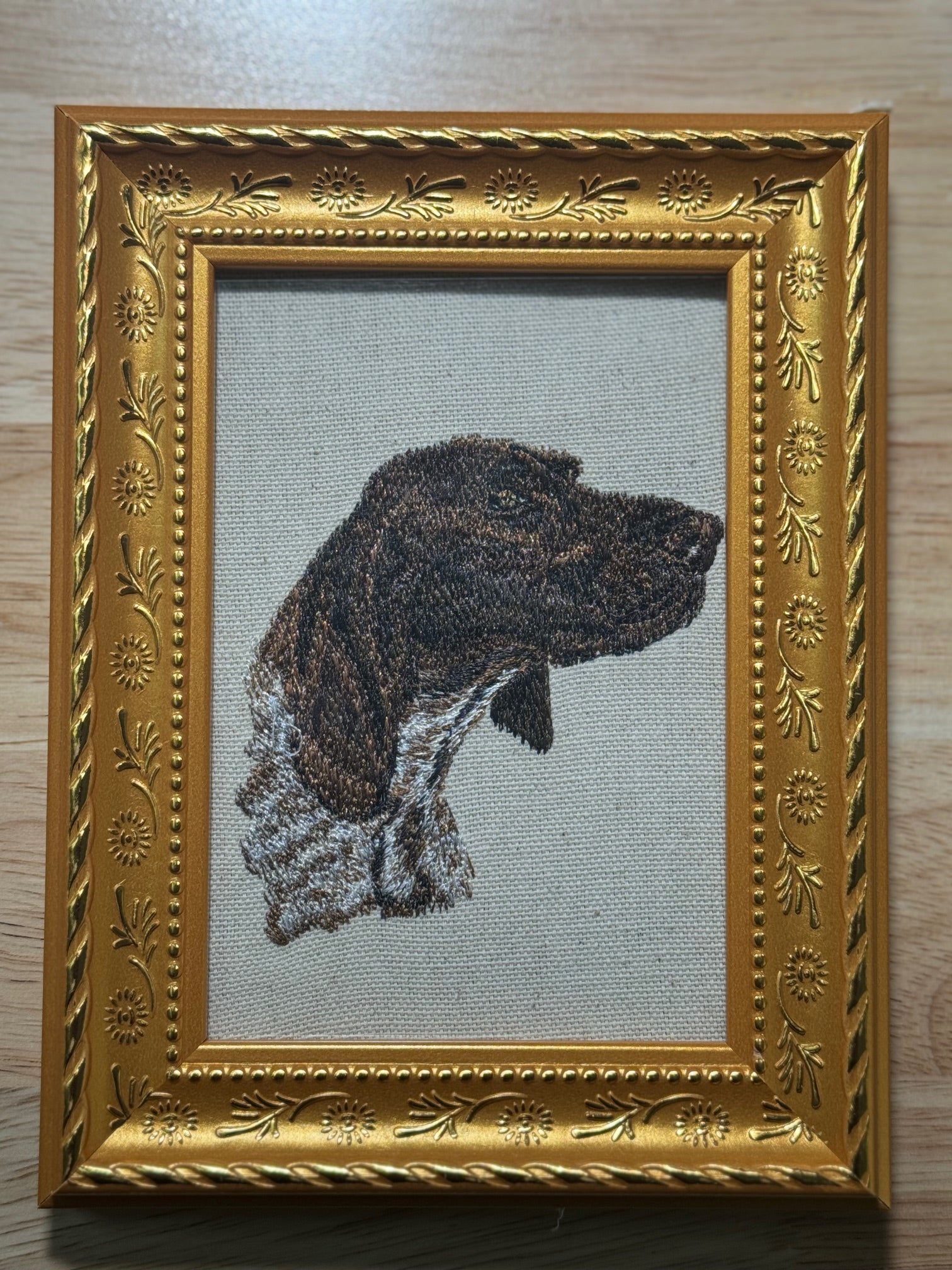 German Pointer Mix Machine Embroidered Framed Art | Tabletop Decor