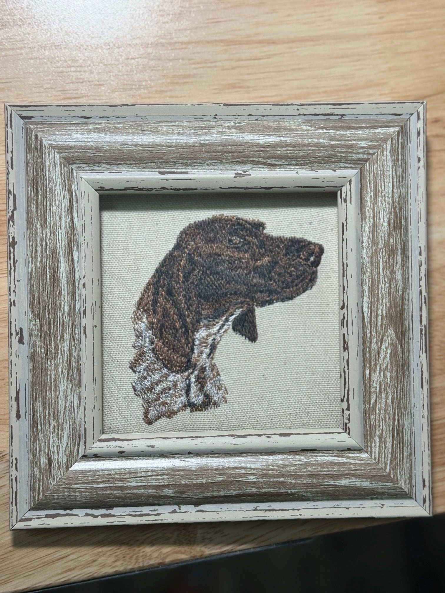 German Pointer Mix Machine Embroidered Framed Art | Tabletop Decor