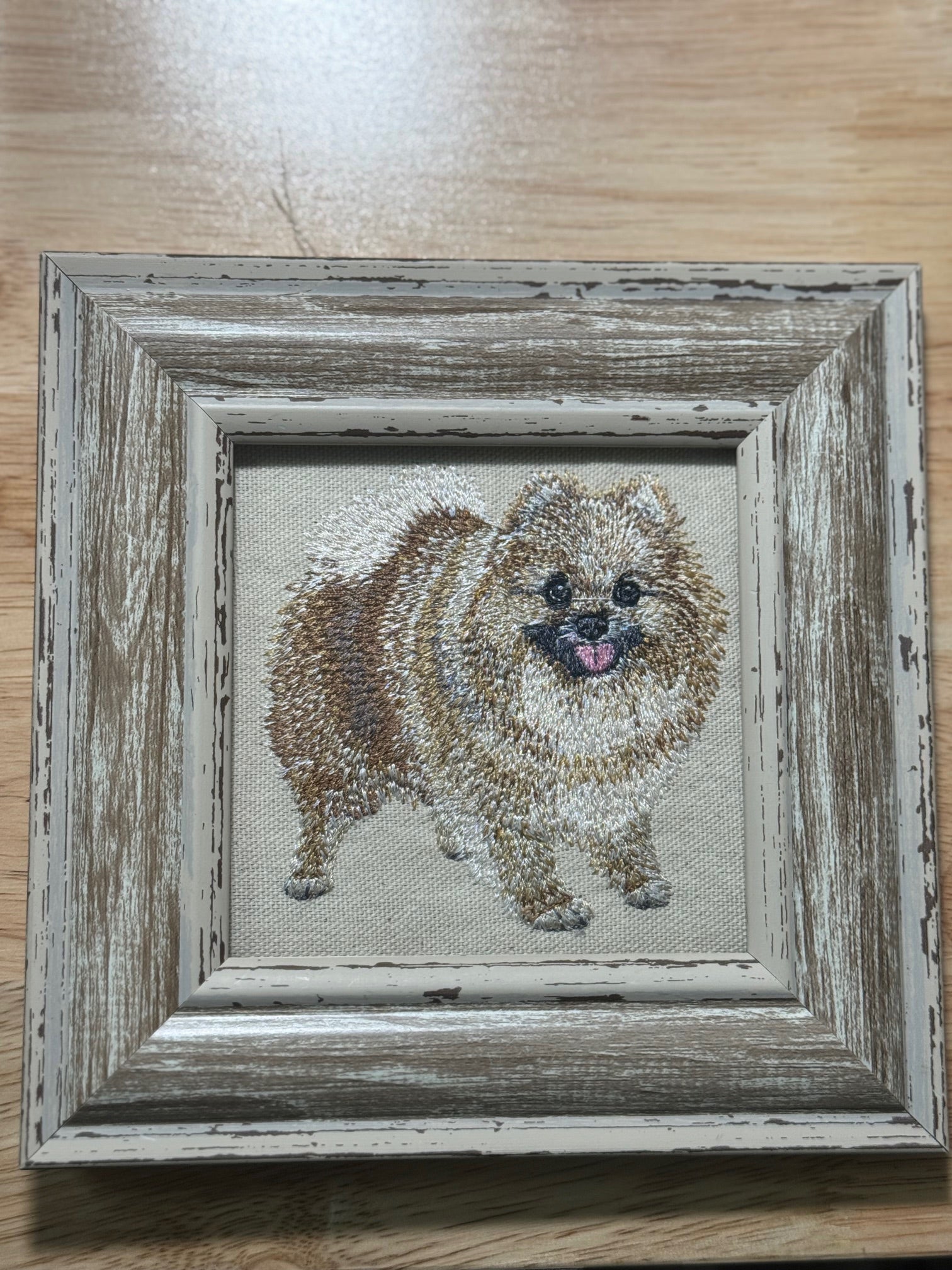 Pomeranian Machine Embroidered Framed Art | Tabletop Decor