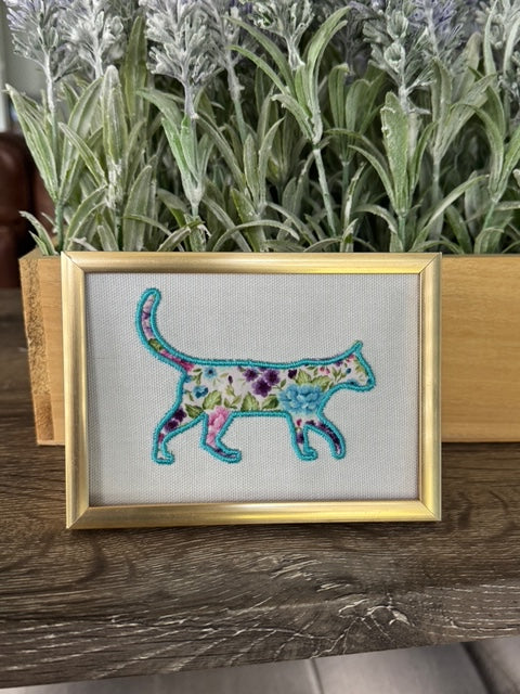 Kitty Cat Beautiful Applique Machine Embroidery Cat in Your Choice of Frame or Kitchen Hand Towel