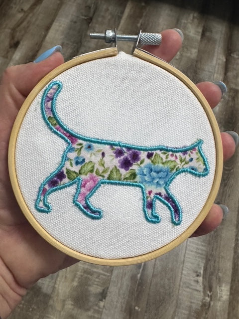 Kitty Cat Beautiful Applique Machine Embroidery Cat in Your Choice of Frame or Kitchen Hand Towel