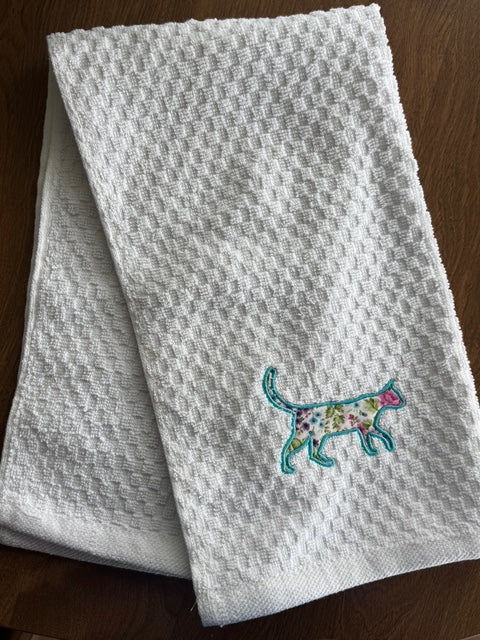 Kitty Cat Beautiful Applique Machine Embroidery Cat in Your Choice of Frame or Kitchen Hand Towel