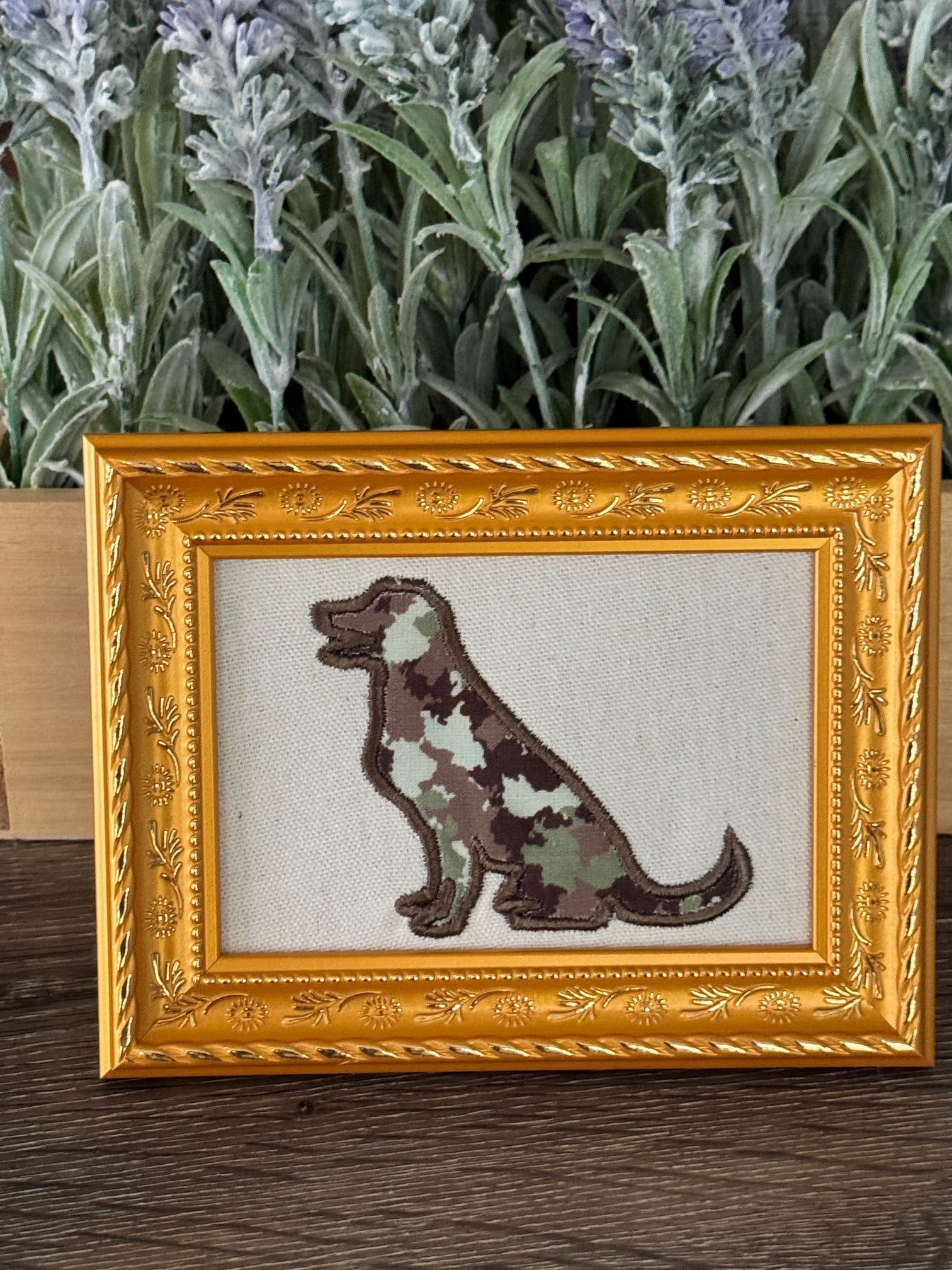 Labrador Retriever Camo Machine Embroidered Framed Art | Dog Lover Decor