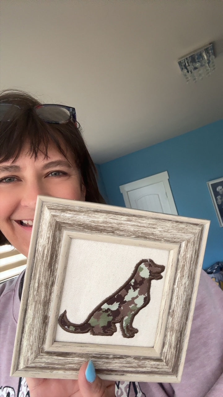 Labrador Retriever Camo Machine Embroidered Framed Art | Dog Lover Decor