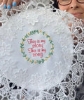 "This Is My Story, This Is My Song" Machine Embroidered Doily | Christian Hymn Decor