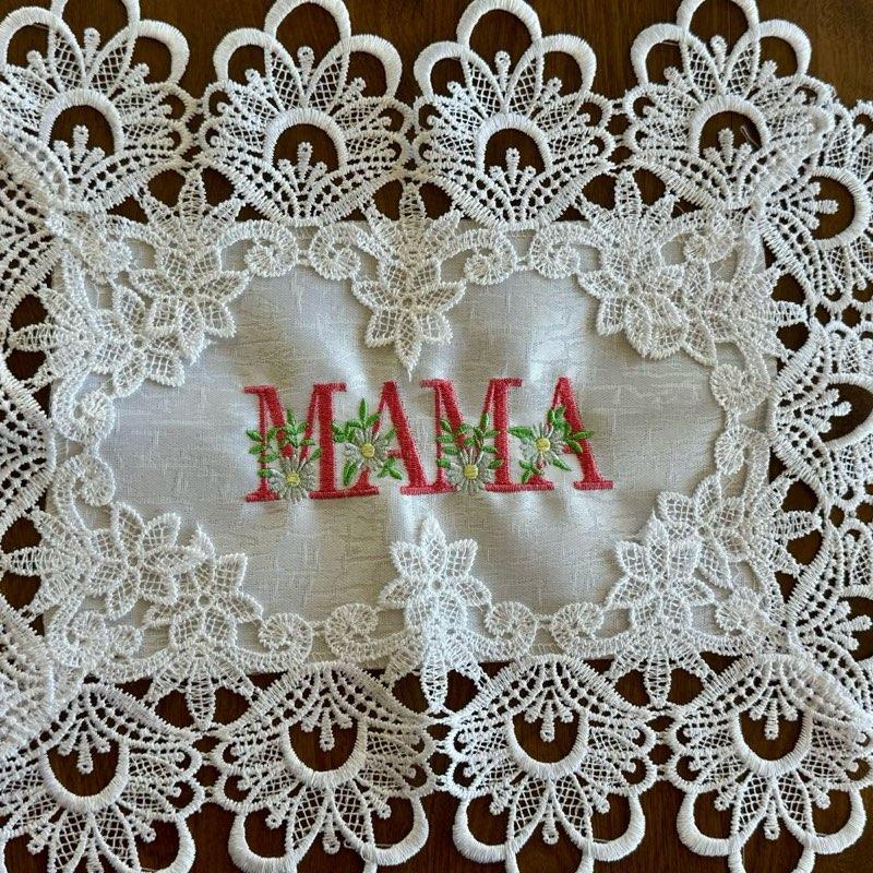 Mama Machine Embroidered Doily | Mom Gift | 16x12" White Lace
