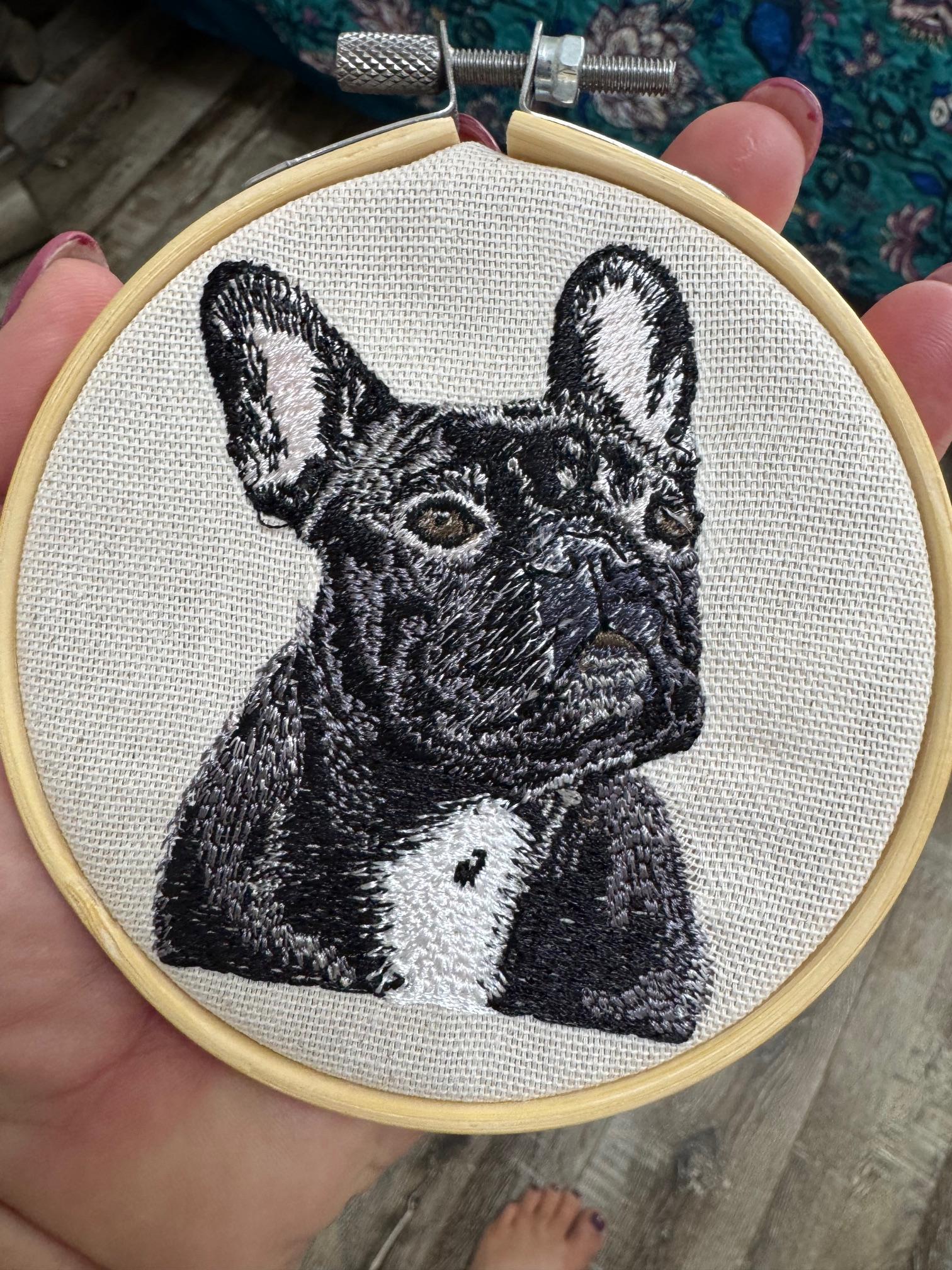 French Bulldog Machine Embroidered Art | Framed Dog Breed Décor