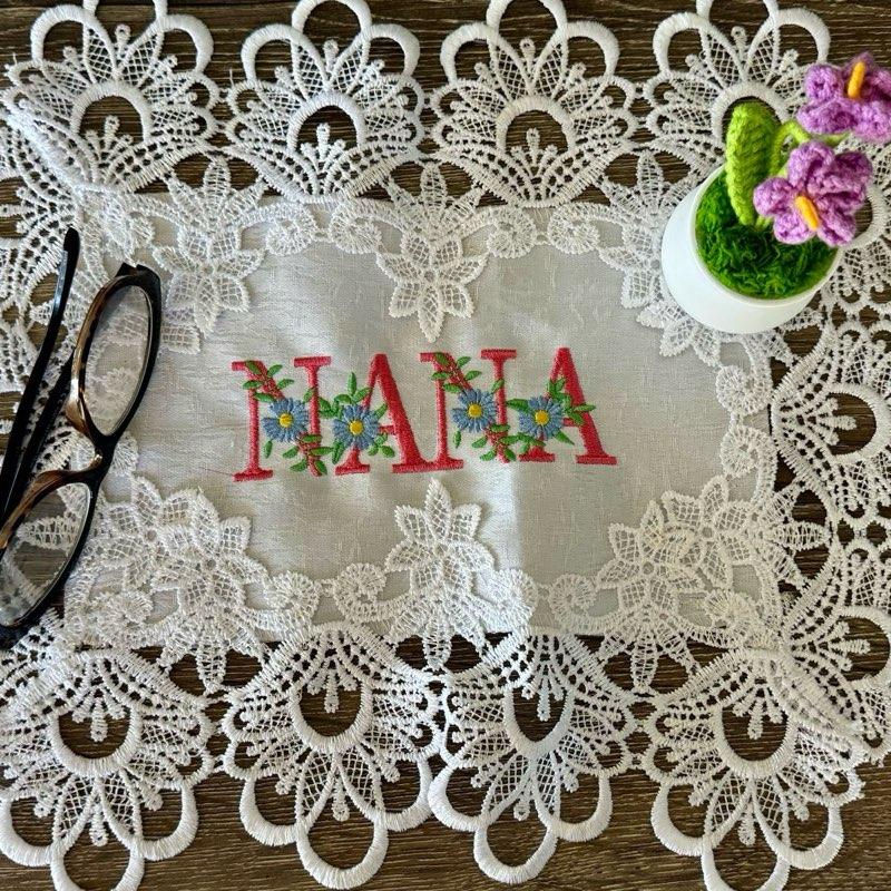 Nana Machine Embroidered Floral Doily | Grandma Gift | 16x12" White Lace