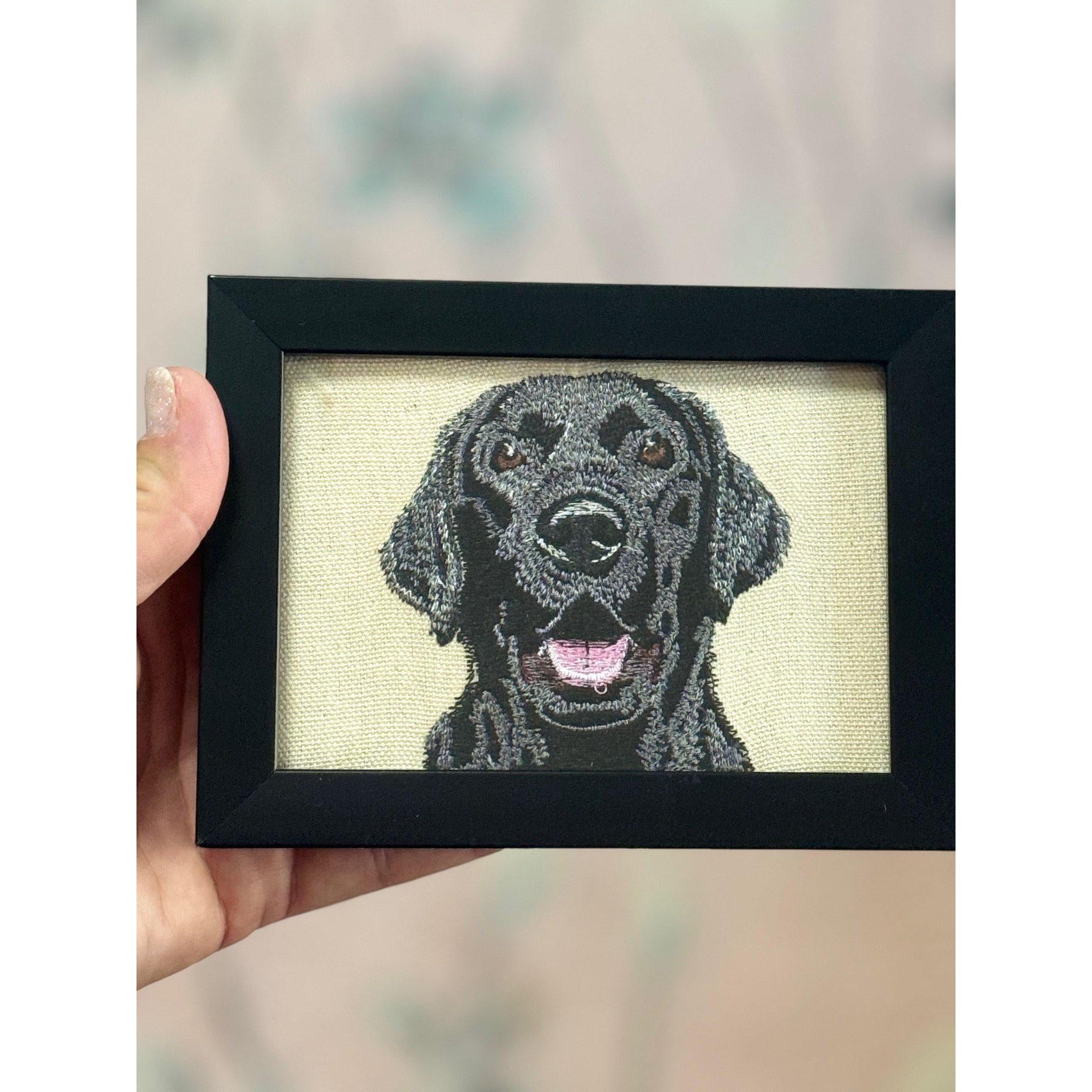Black Labrador Retriever Machine Embroidered Art No. 3 | Framed Dog Breed Décor