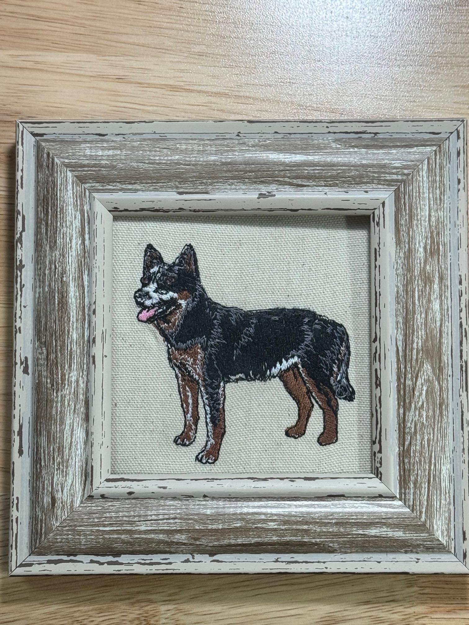 Blue Heeler Australian Cattle Dog Machine Embroidered Framed Art | Tabletop Decor