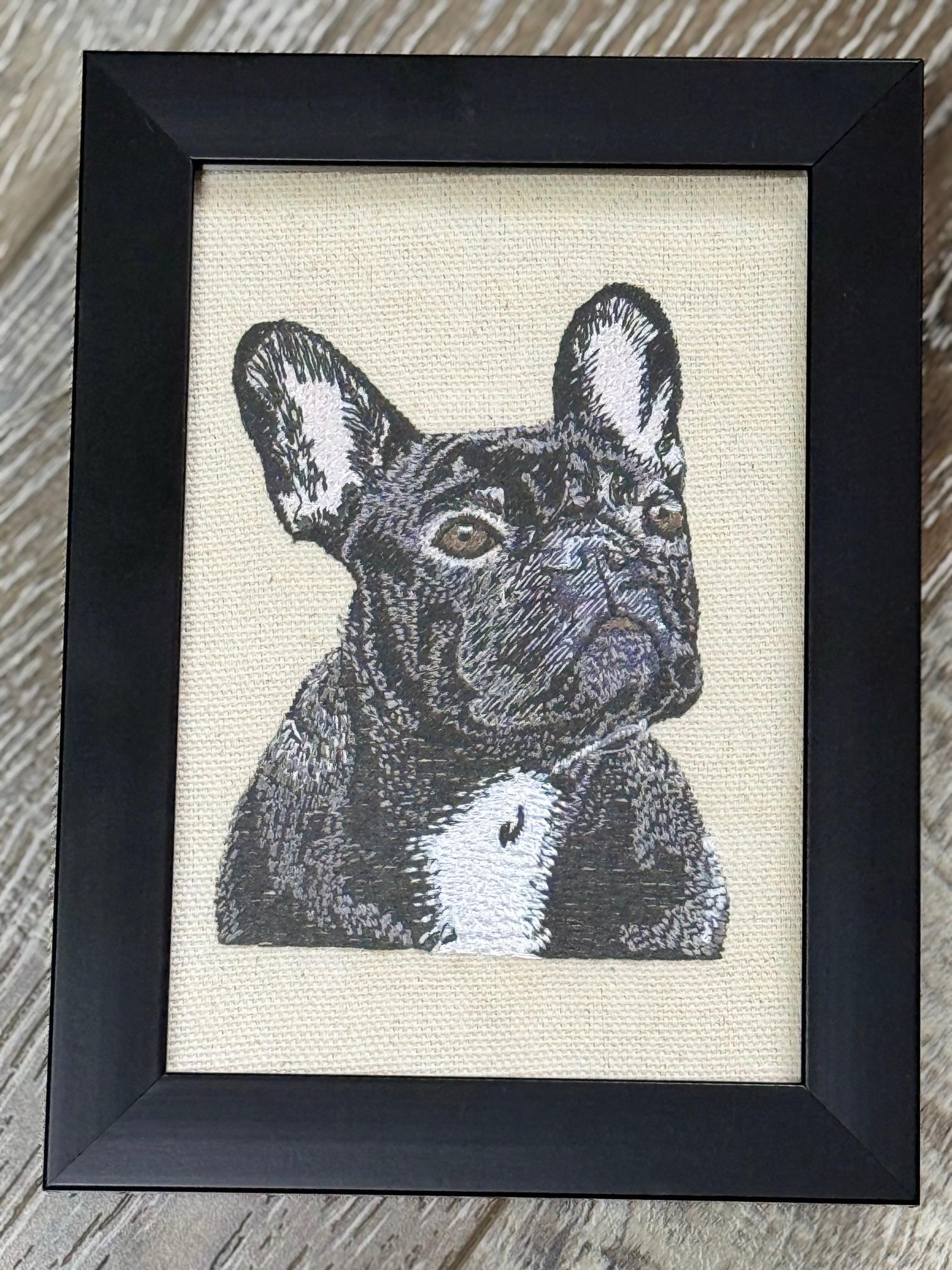 French Bulldog Machine Embroidered Art | Framed Dog Breed Décor