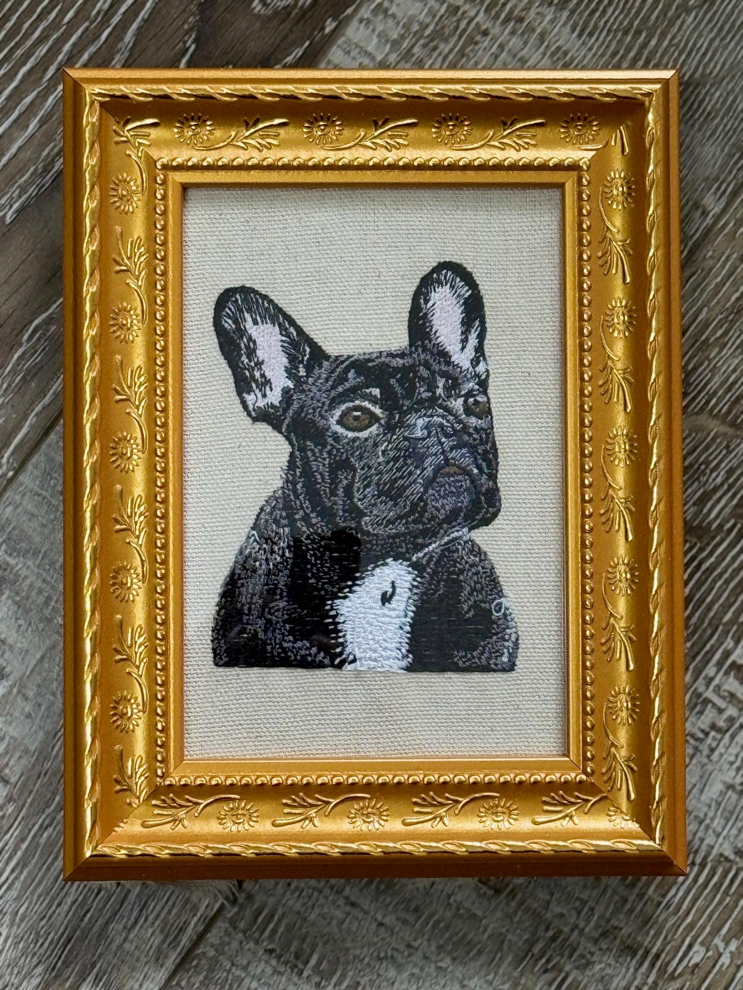 French Bulldog Machine Embroidered Art | Framed Dog Breed Décor