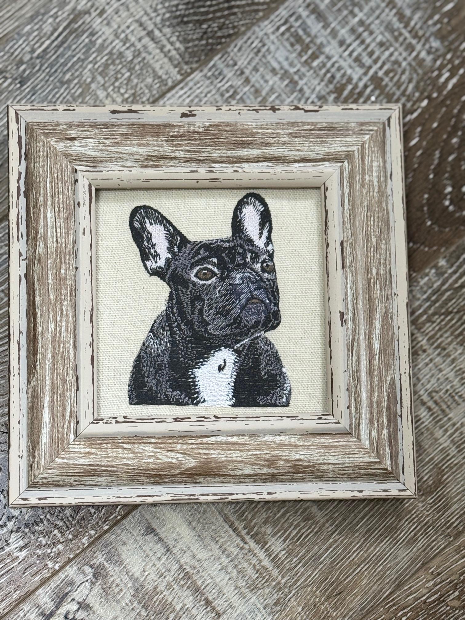 French Bulldog Machine Embroidered Art | Framed Dog Breed Décor