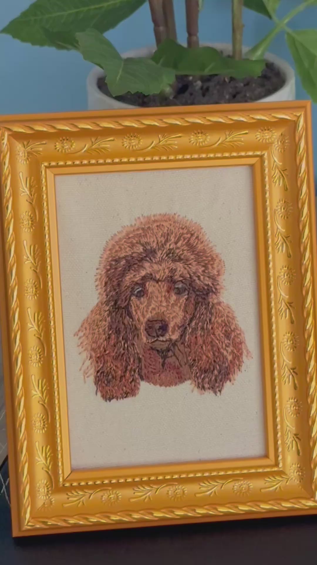 Apricot Red Poodle Machine Embroidered Framed Art | Tabletop Decor for Home or Office