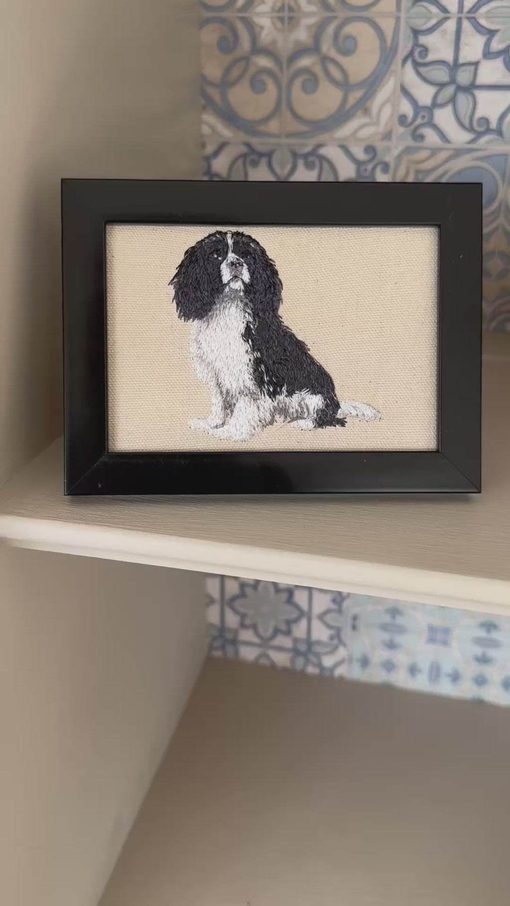 Cavalier King Charles Spaniel Embroidered Framed Art | Dog Lover Wall & Desk Decor