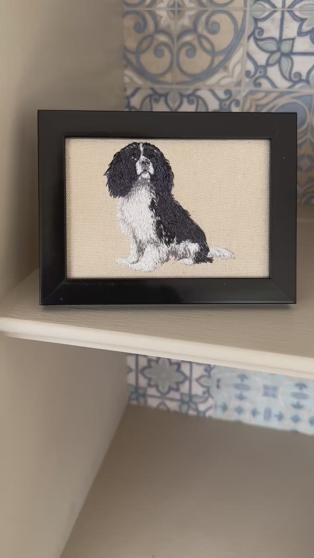 Cavalier King Charles Spaniel Embroidered Framed Art | Dog Lover Wall & Desk Decor