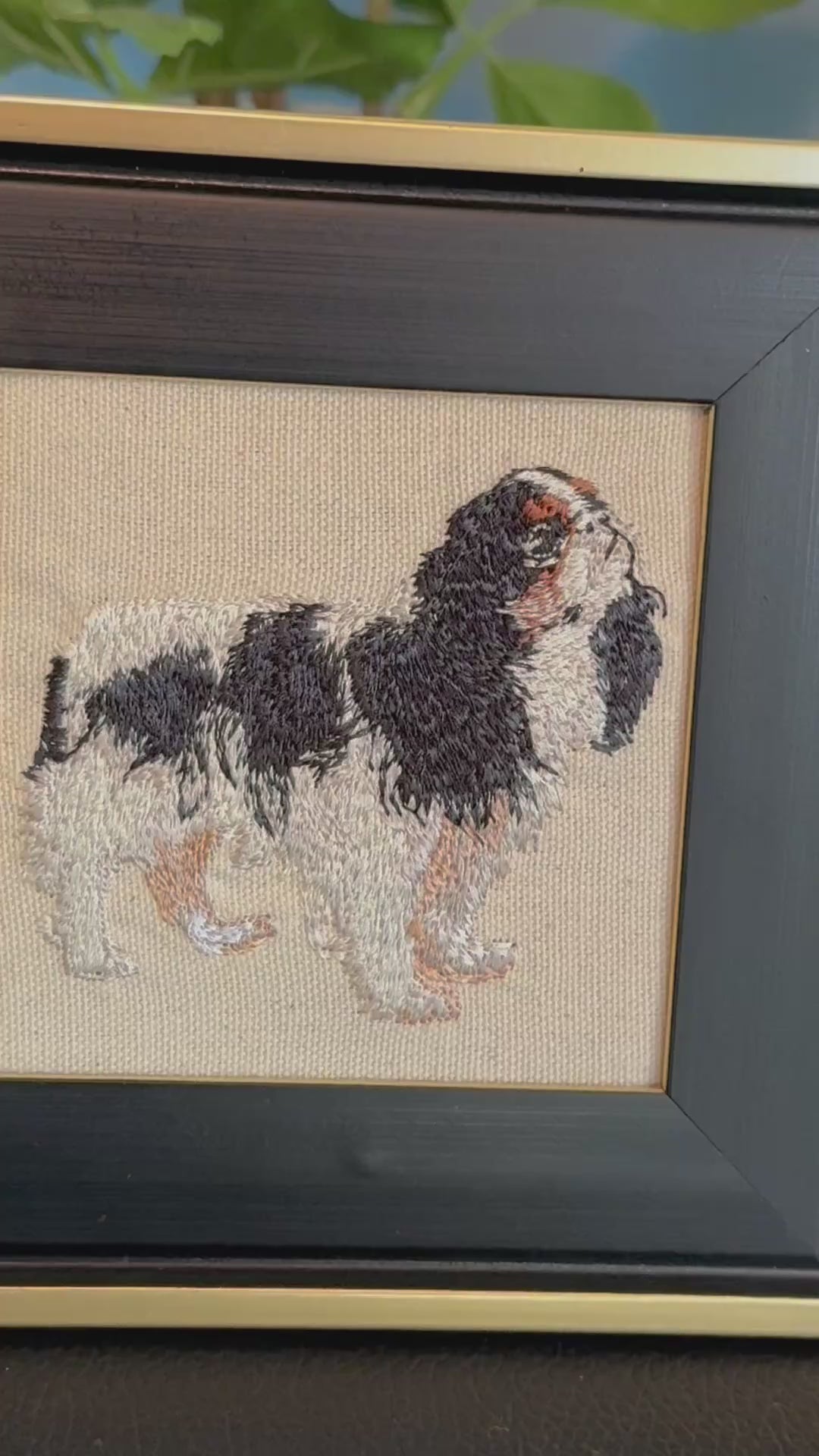 Cavalier King Charles Spaniel Machine Embroidered Framed Art | Tabletop Decor for Home or Office