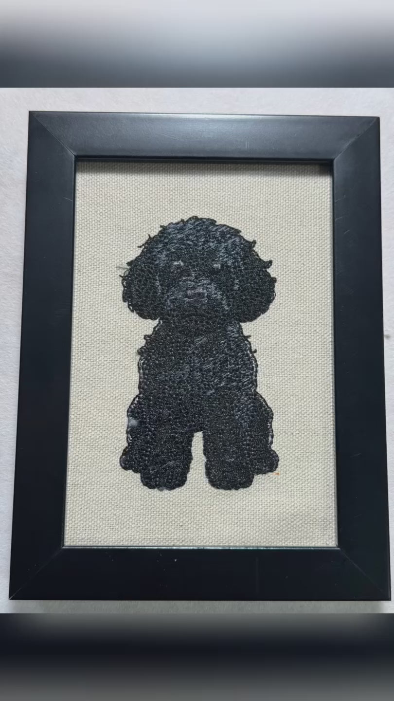 Black Doodle Dog — Machine Embroidered Framed Art | Tabletop Decor