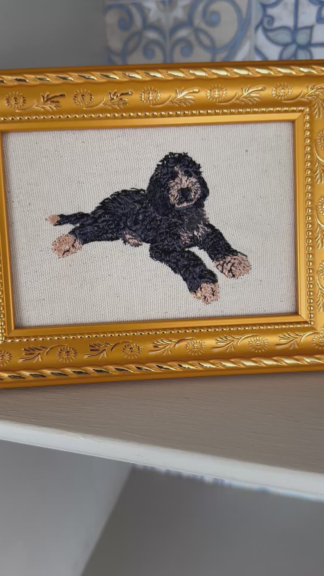 Bernedoodle, Labradoodle & Goldendoodle Embroidered Framed Art | Handcrafted Doodle Decor