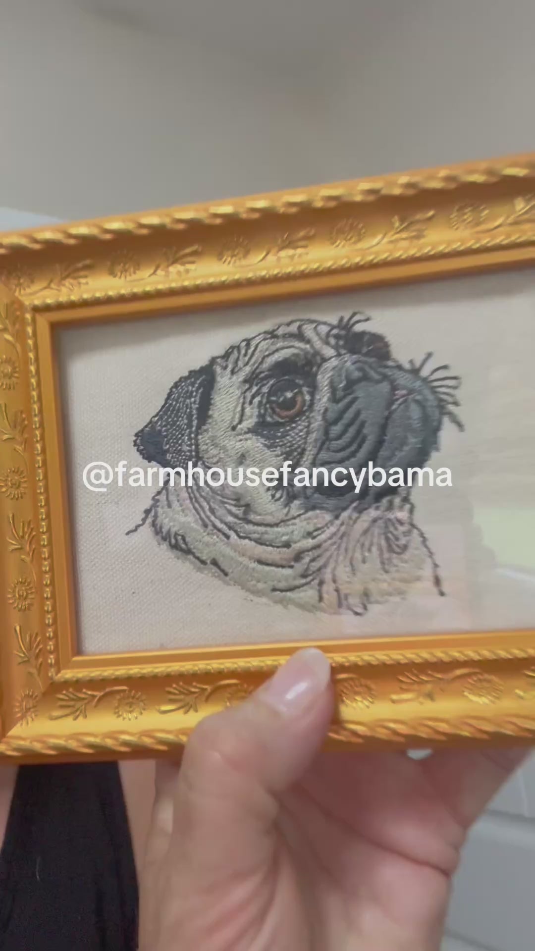 Pug Machine Embroidered Framed Art No. 2 | Tabletop Decor