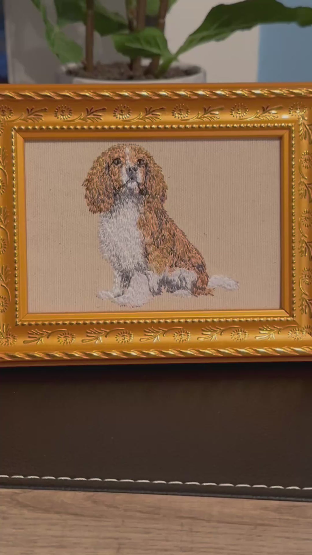 Cavalier King Charles Spaniel Machine Embroidered Framed Art | Tabletop Decor