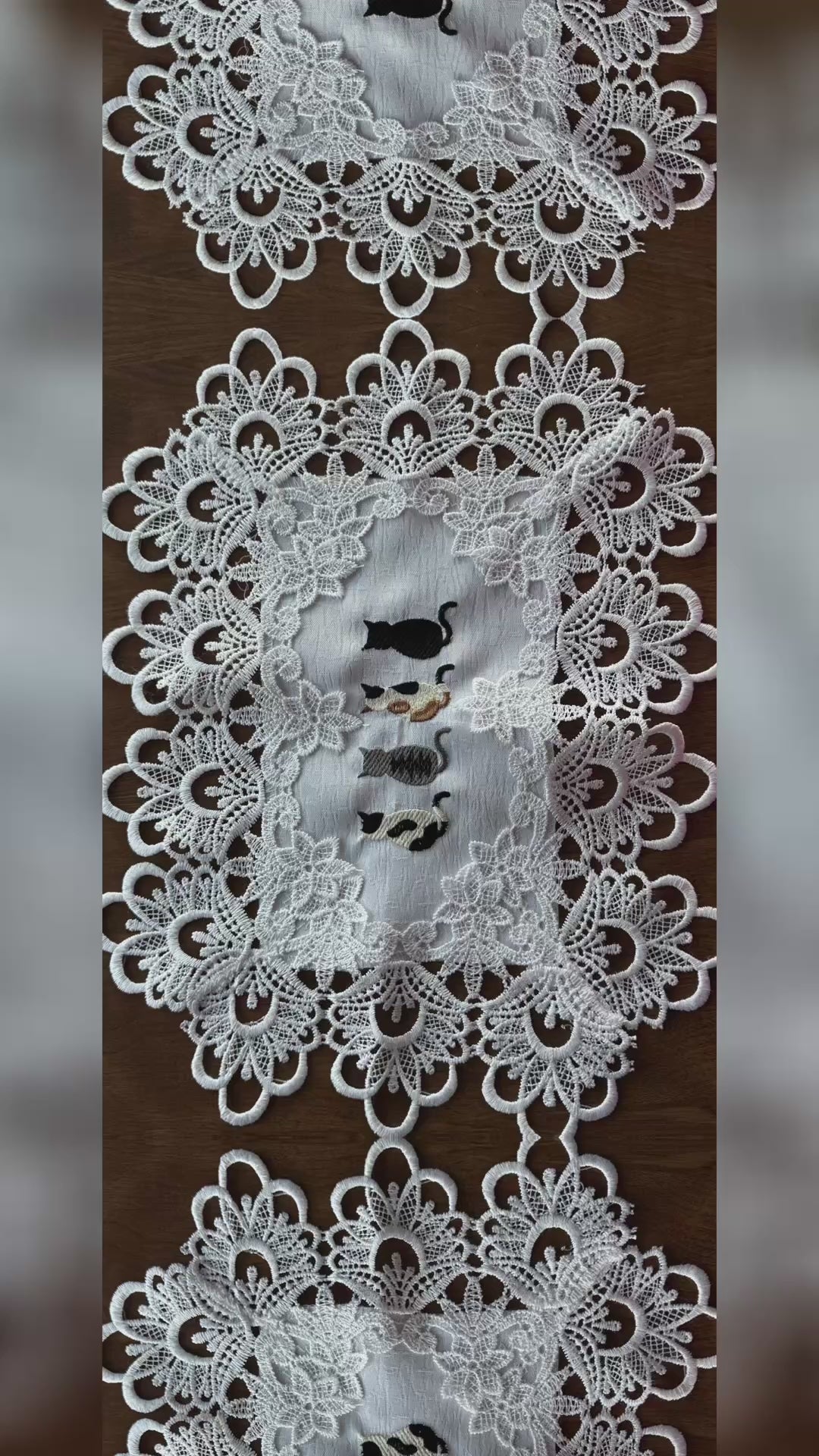 Cats Machine Embroidered Doily Home Tabletop Runner Home Decor