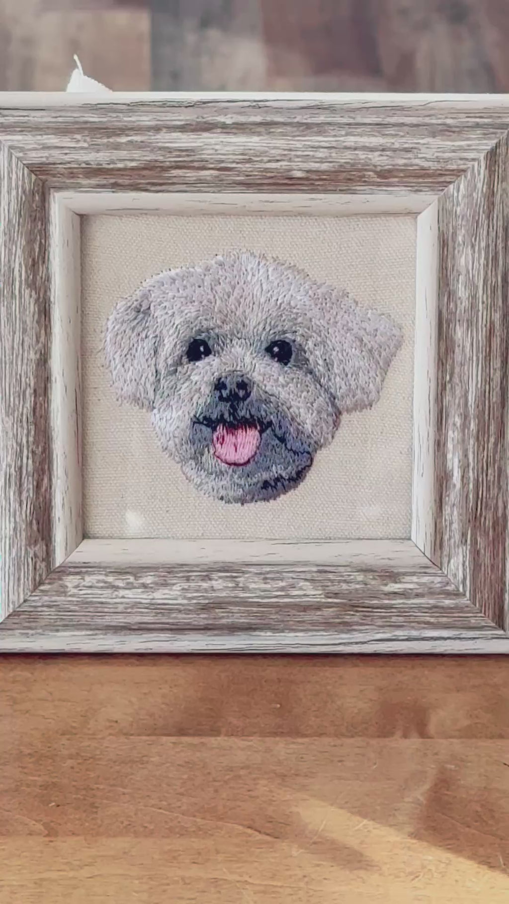 Maltese, Bichon Frise & Coton de Tulear Machine Embroidered Framed Art | Tabletop Decor