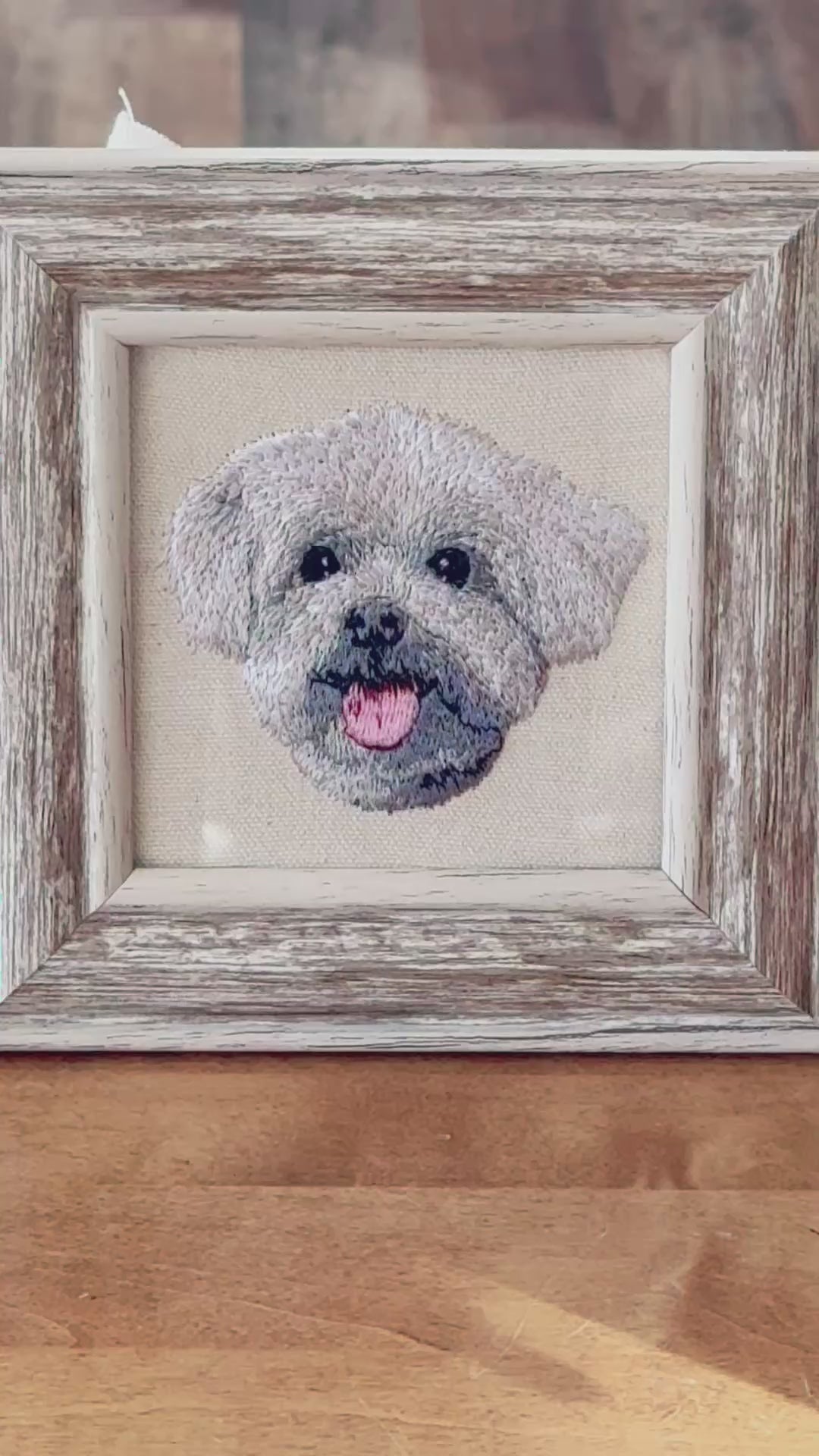 Maltese, Bichon Frise & Coton de Tulear Machine Embroidered Framed Art | Tabletop Decor