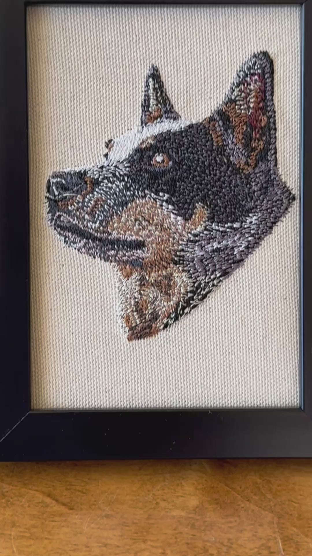 Blue Heeler Australian Cattle Dog Machine Embroidered Framed Art | Tabletop Decor