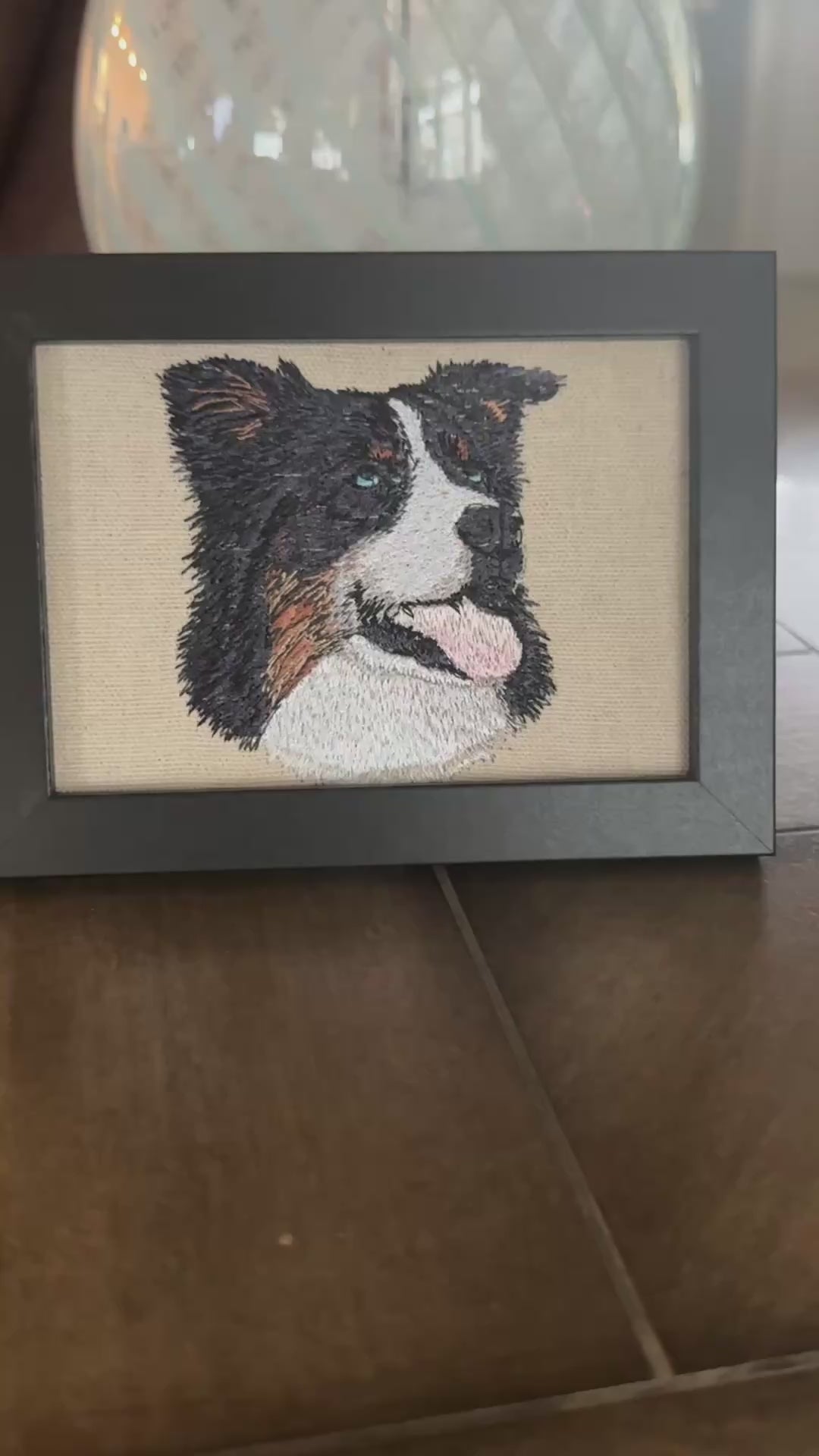 Australian Shepherd (Aussie) — Machine Embroidered Framed Art | Tabletop Decor
