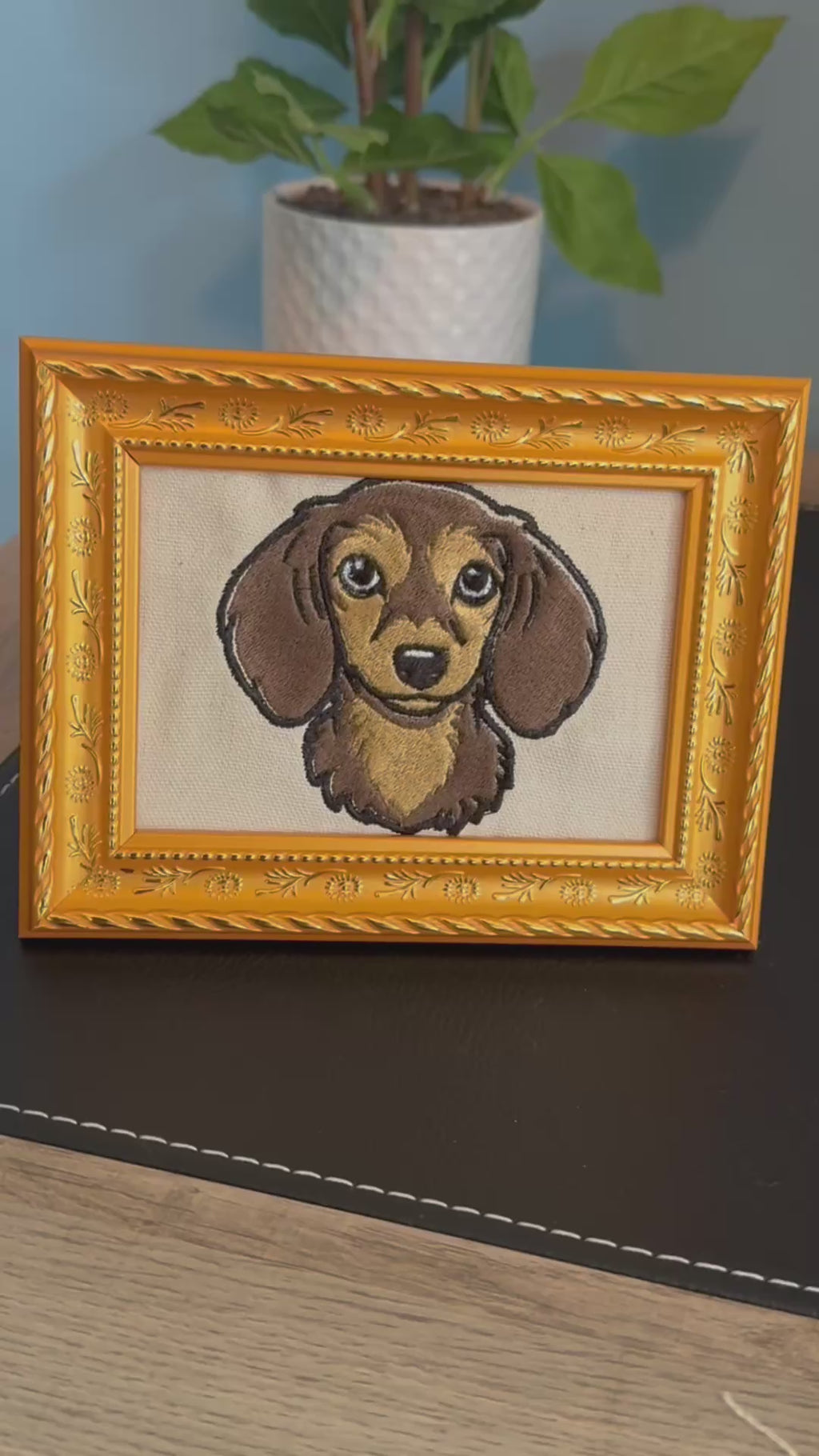 Dachshund Machine Embroidered Framed Art | Tabletop Decor for Home or Office