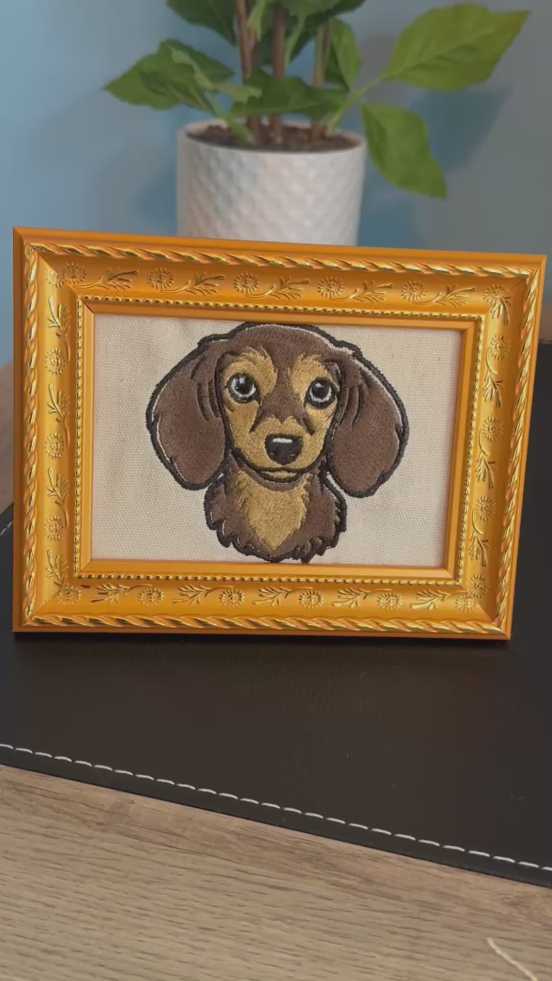 Dachshund Machine Embroidered Framed Art | Tabletop Decor for Home or Office