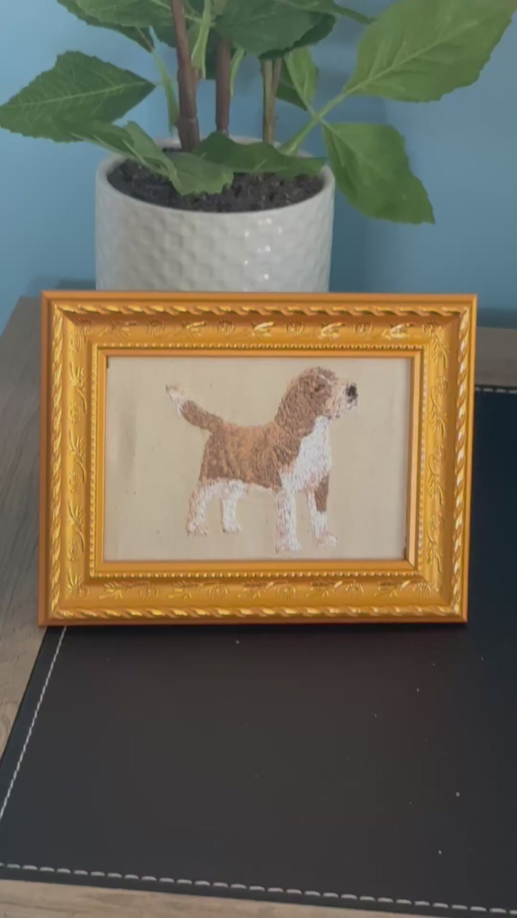 Beagle Machine Embroidered and Framed!