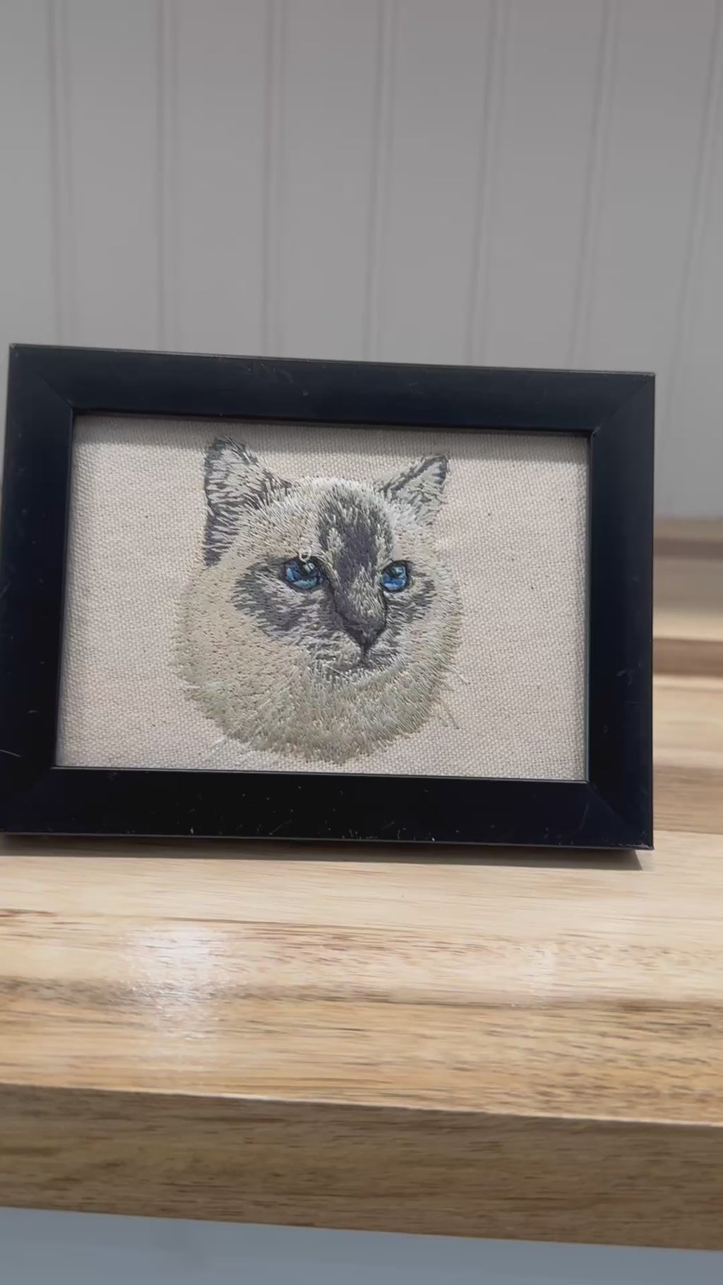 Cat Machine Embroidered Framed Art | Feline Tabletop Decor