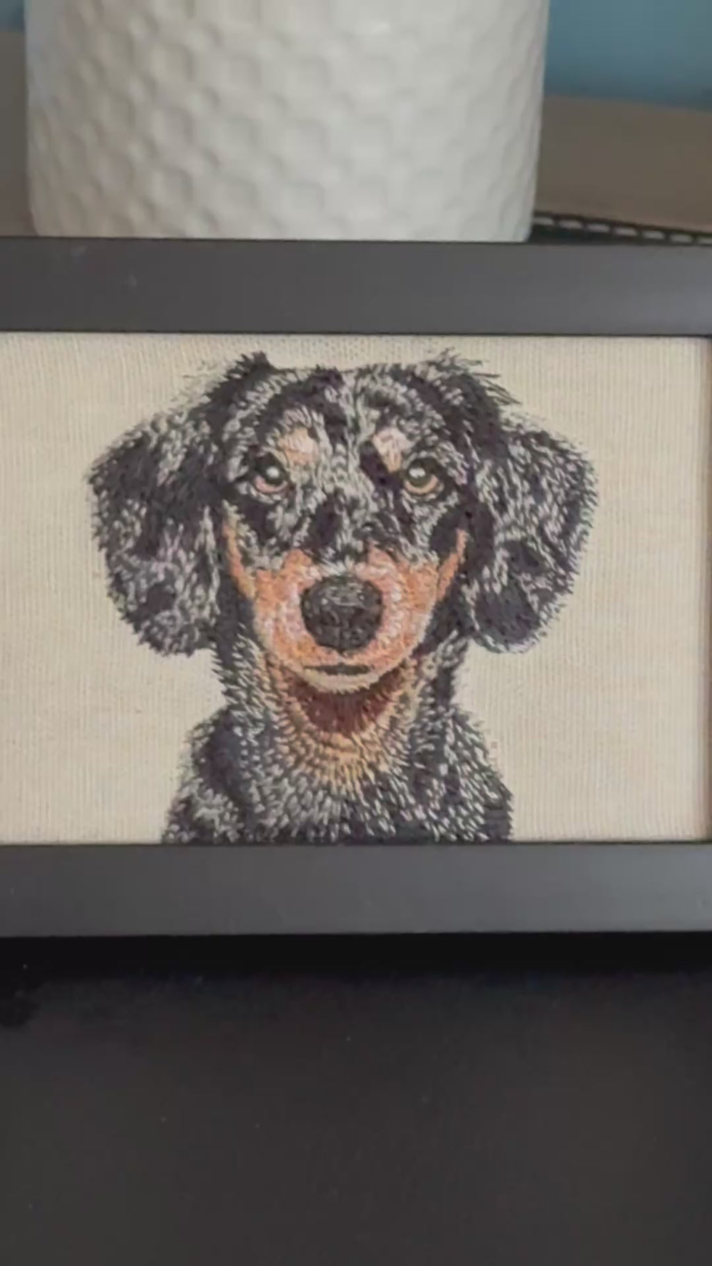 Dachshund Machine Embroidered Framed Art – Tabletop Decor for Home or Office