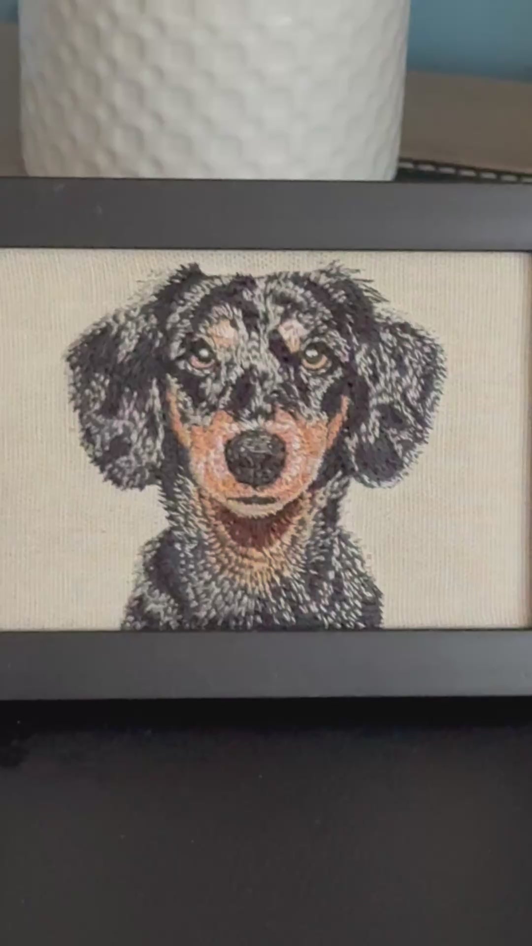 Dachshund Machine Embroidered Framed Art – Tabletop Decor for Home or Office