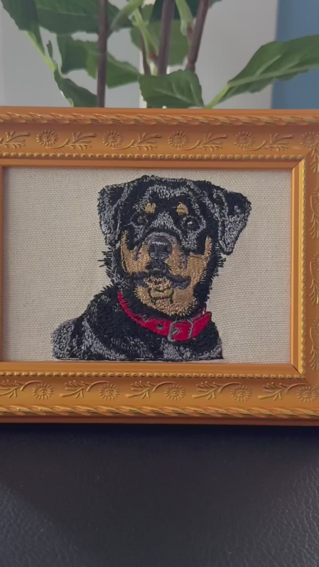 Rottweiler Dog Machine Embroidered Framed Art | Tabletop Decor
