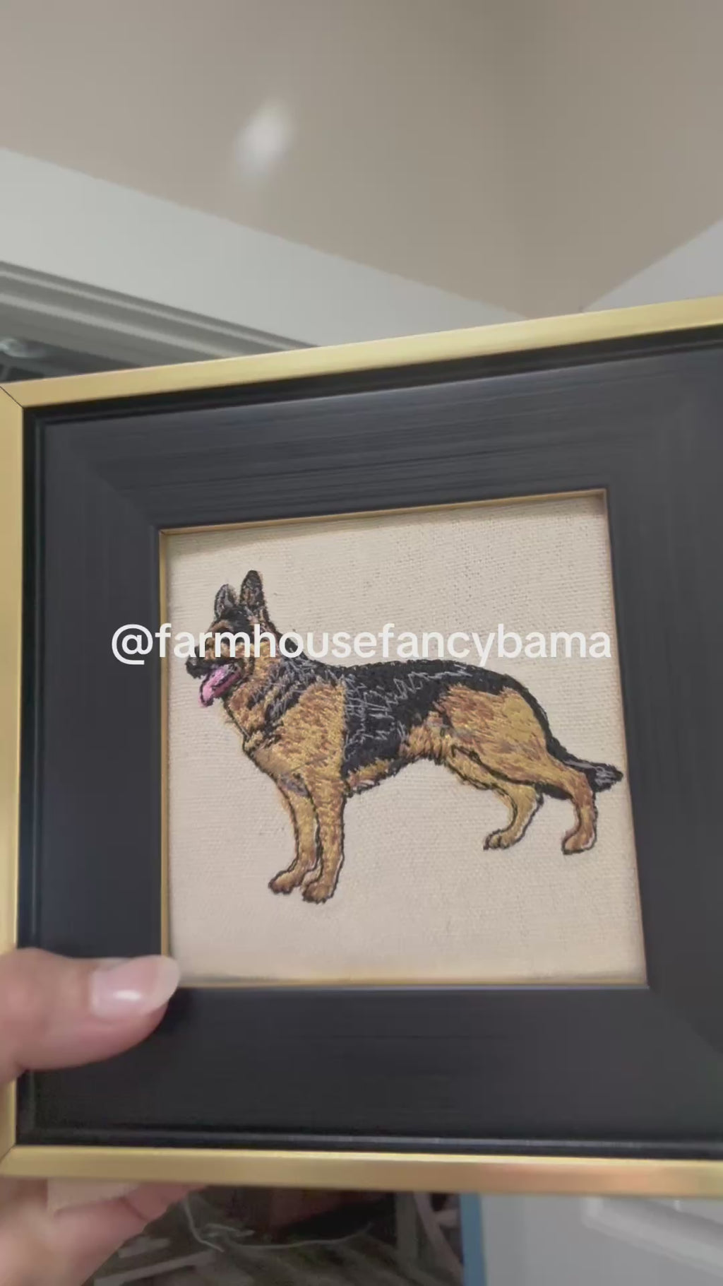 German Shepherd Machine Embroidered Framed Art | Tabletop Decor