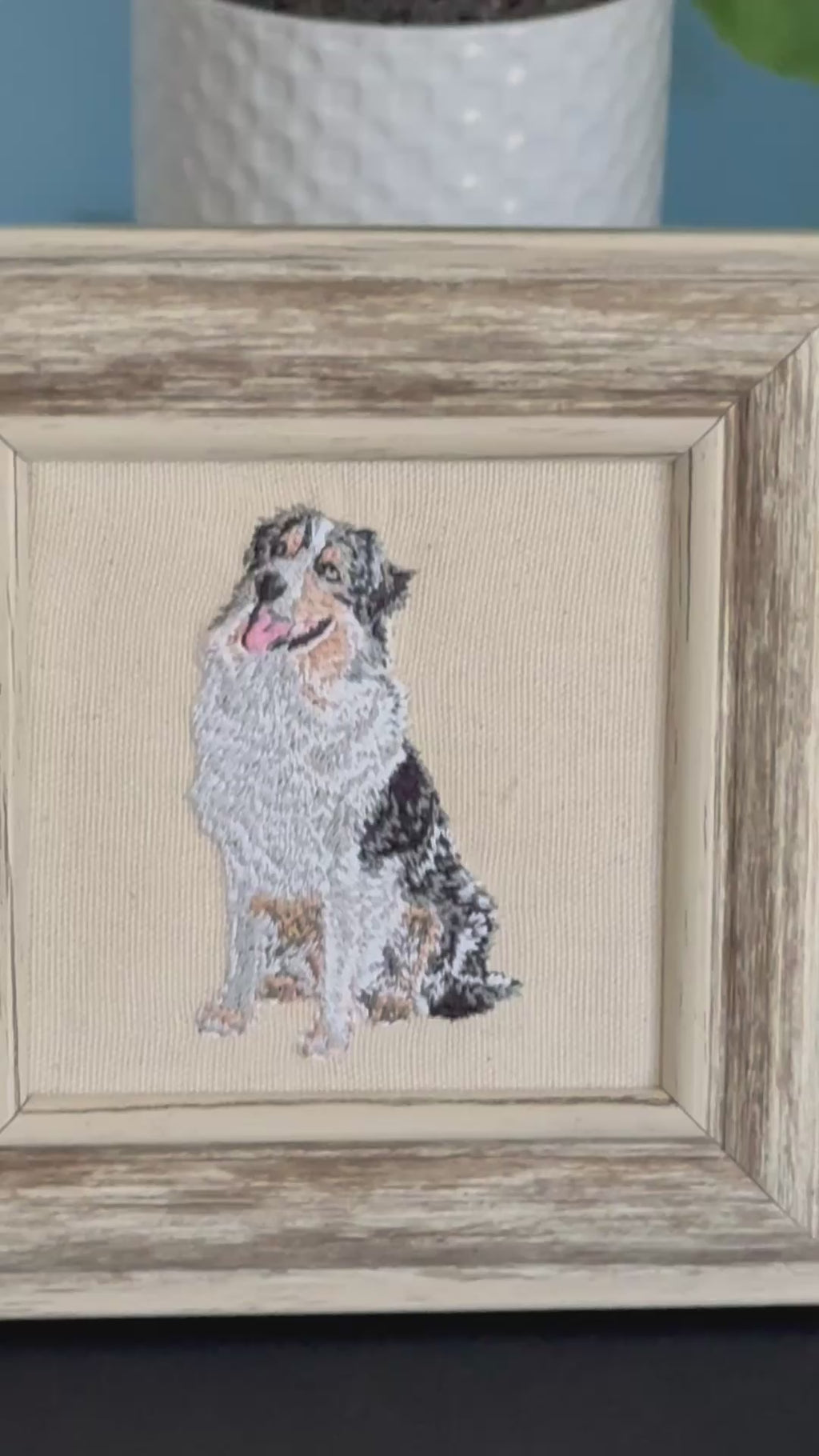 Australian Shepherd Machine Embroidered Framed Art | Tabletop Decor for Home or Office