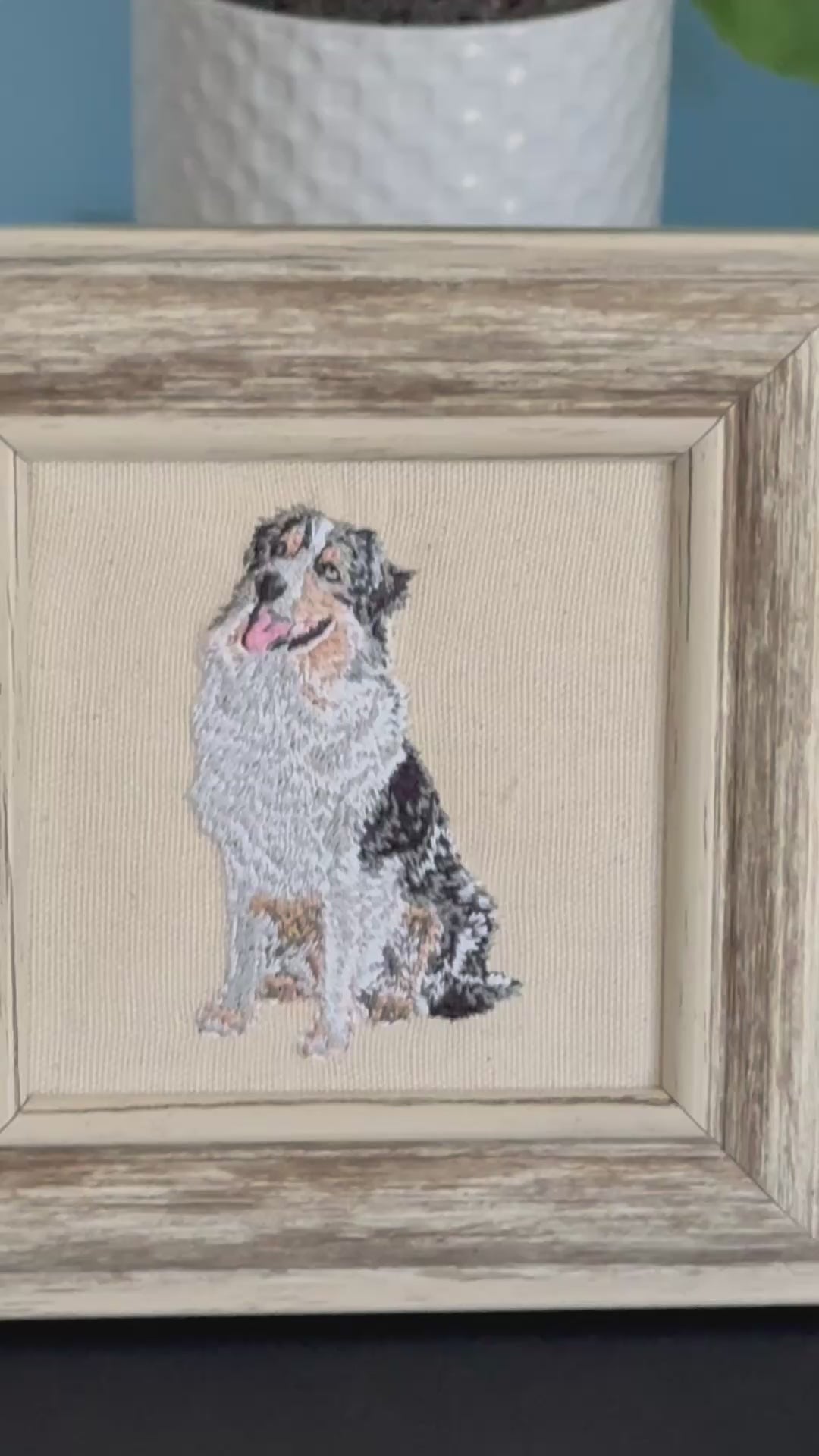 Australian Shepherd Machine Embroidered Framed Art | Tabletop Decor for Home or Office