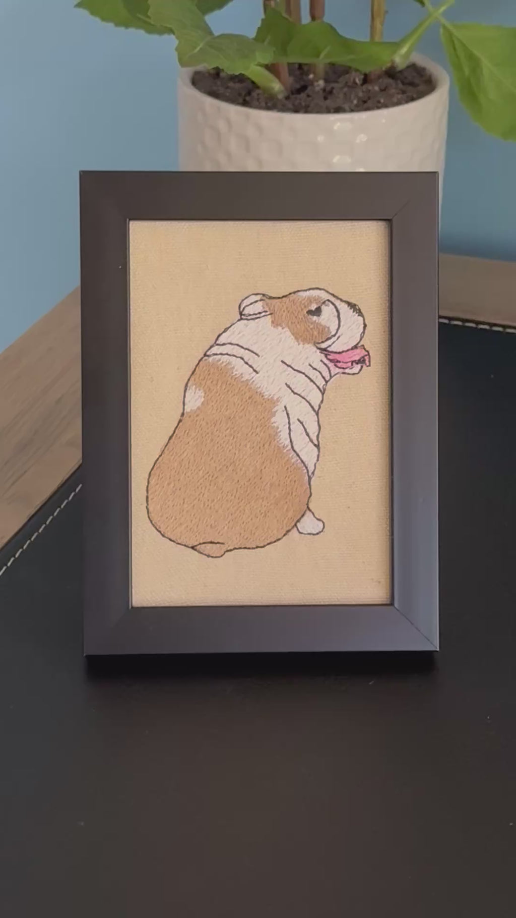 Bulldog Machine Embroidered Framed Art | Tabletop Decor for Home or Office