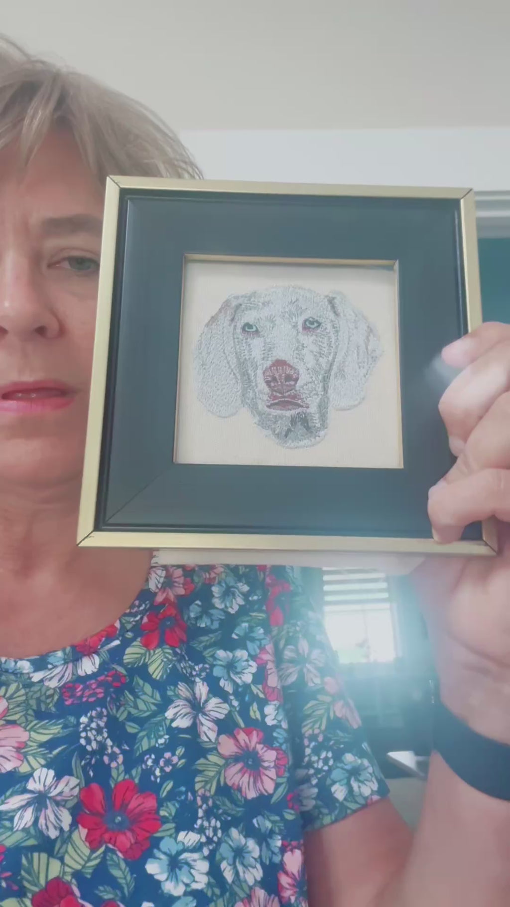 Weimaraner Machine Embroidered Framed Art | Tabletop Decor