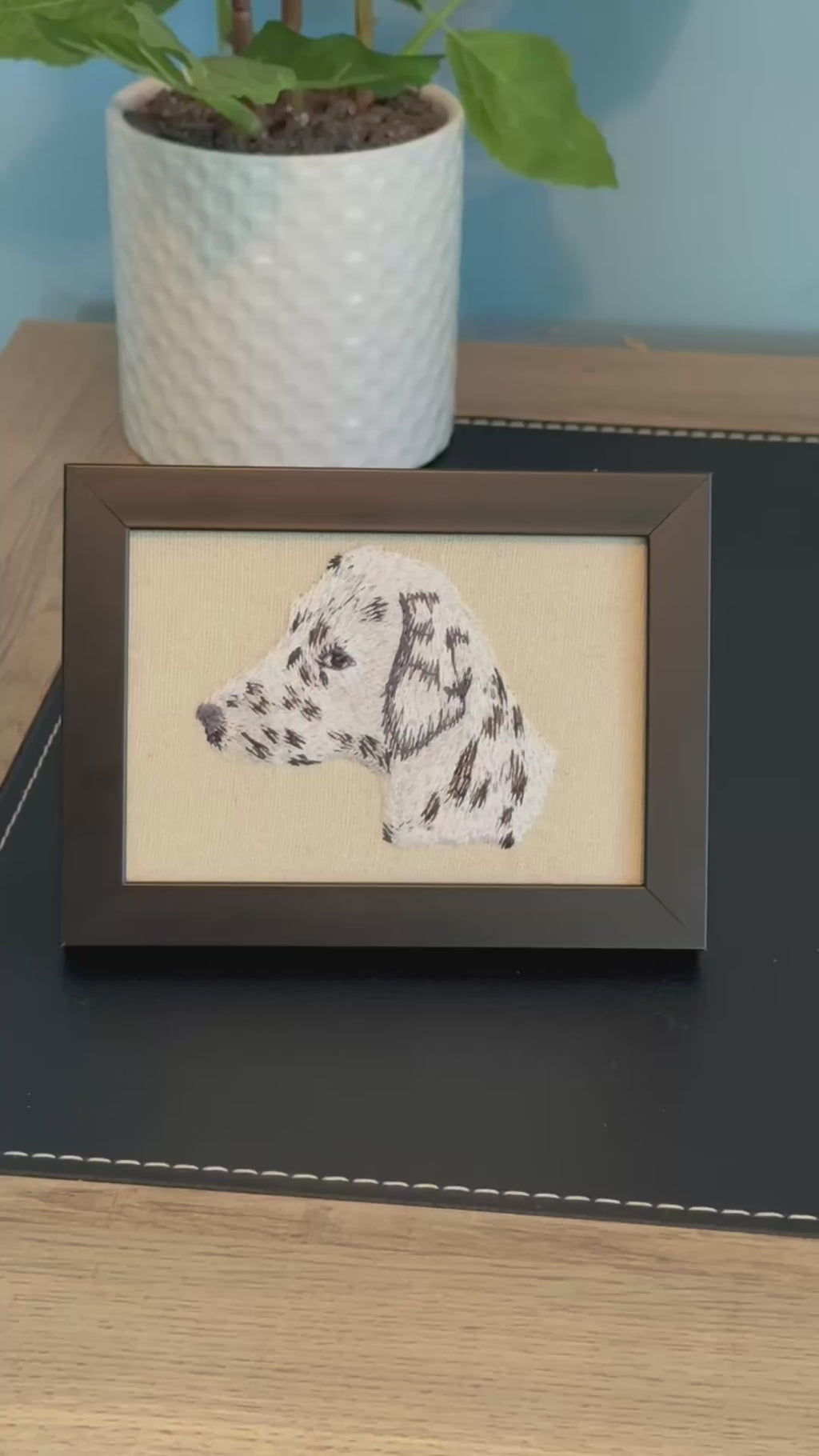 Dalmatian Machine Embroidered Framed Art | Tabletop Decor for Home or Office