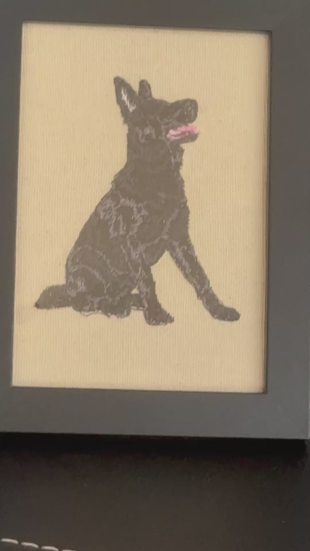 Black Shepherd Dog Machine Embroidered Framed Art | Tabletop Decor