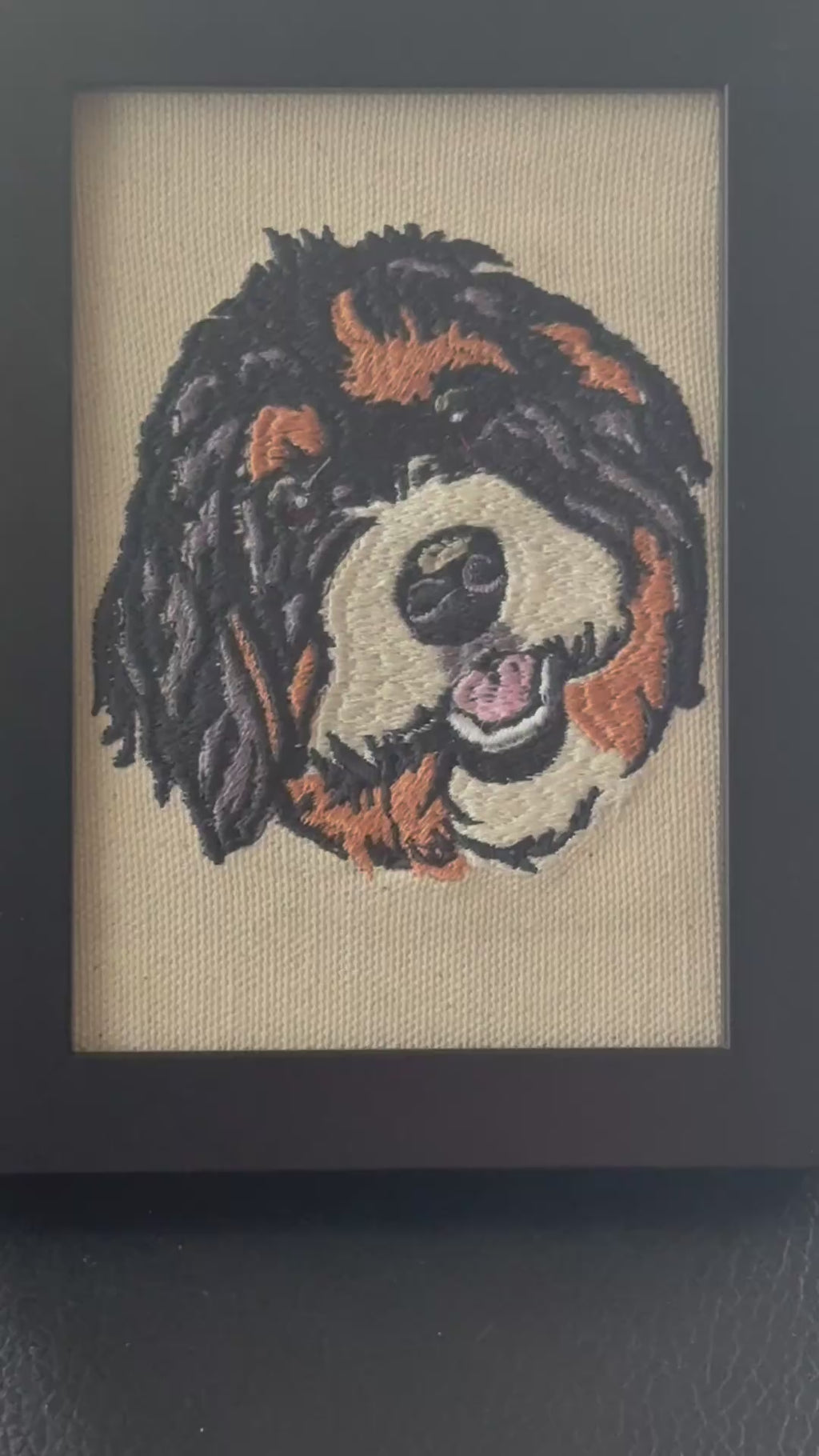 Doodle Dog Machine Embroidered Framed Art | Poodle Mix Tabletop Decor