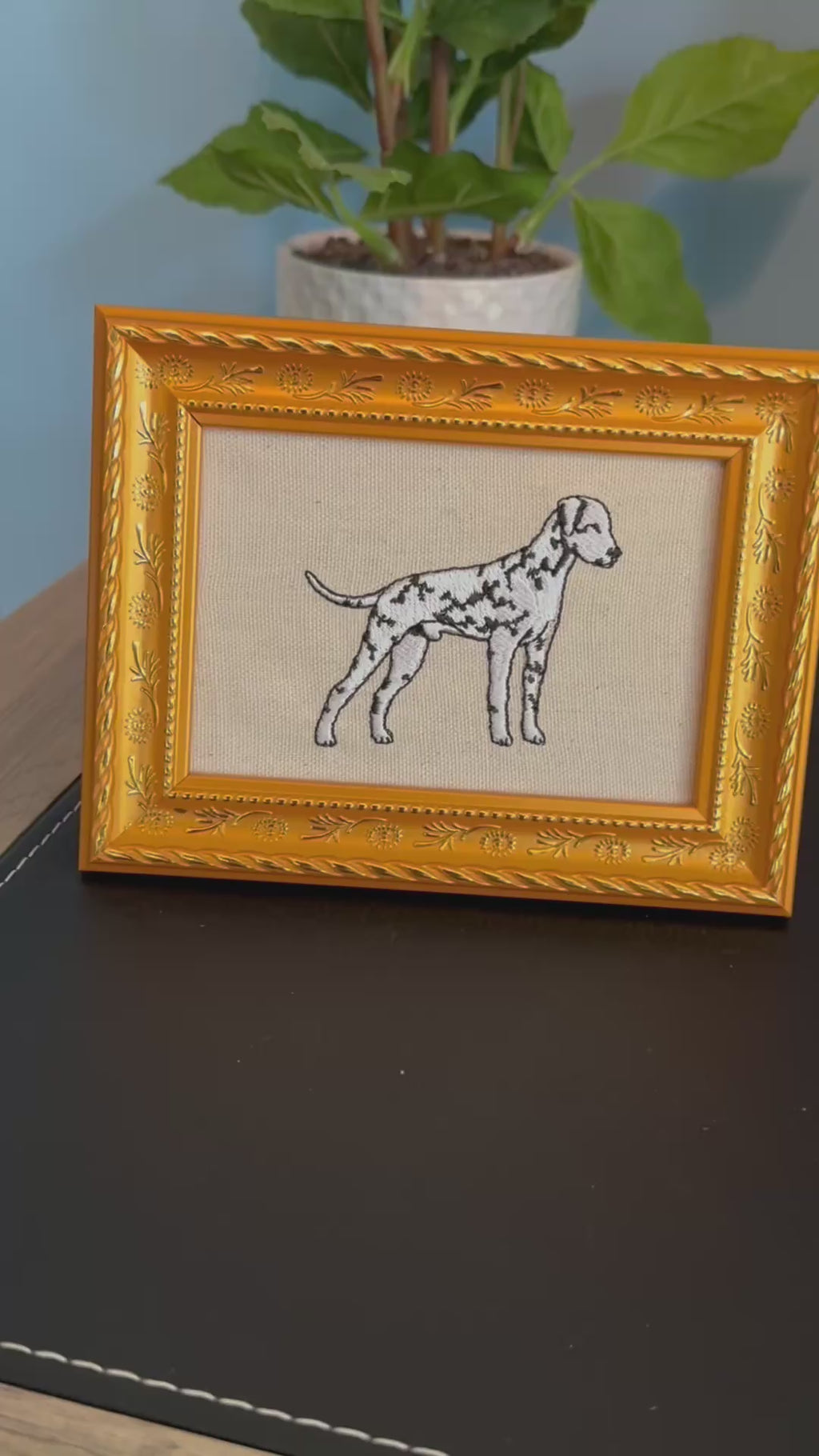 Dalmatian Machine Embroidered Framed Art | Tabletop Decor for Home or Office