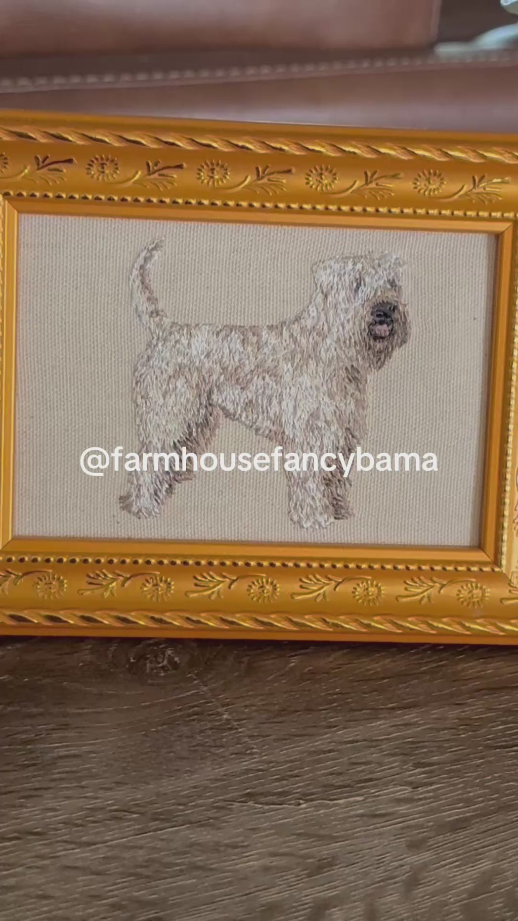 Wheaten Terrier Machine Embroidered Framed Art | Tabletop Decor